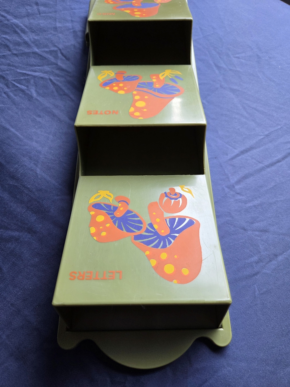 RARE Vintage 70s Groovy Mushroom Memo Mail Key Note Letter Holder Green & Orange - Picture 8 of 11